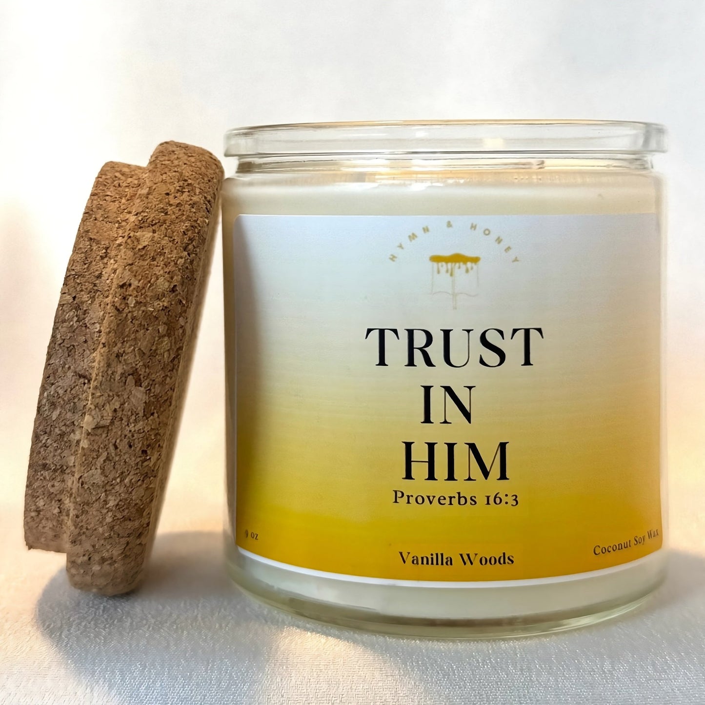 Christian Trust In Him prayer candle for deepening faith and daily devotionals.
