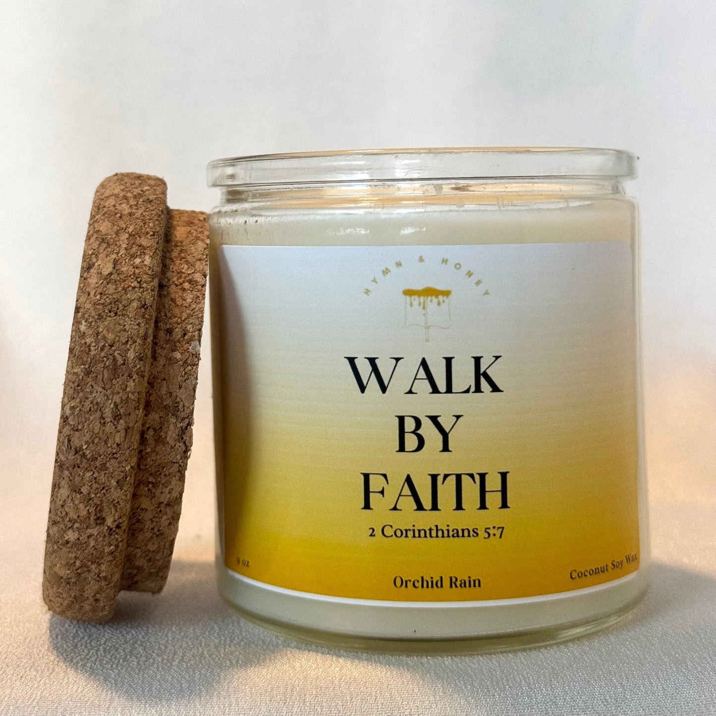 Handcrafted Walk By Faith Christian candle, perfect for prayer, worship, and reflection.